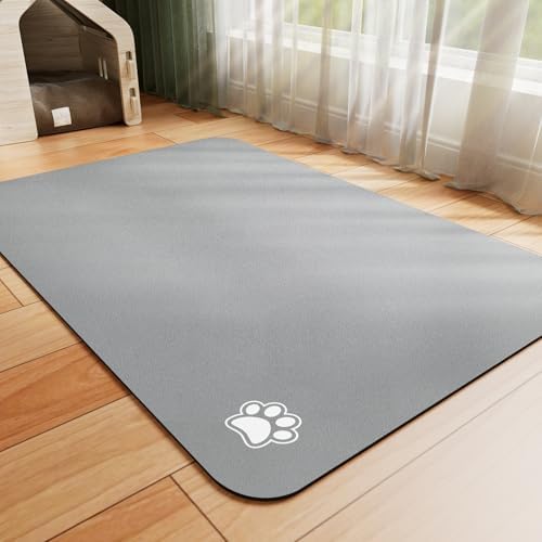HotLive Dog Food Mat - Absorbent Cat Mat for Food and Water, No Stains Pet Feeding Bowl Mat, Easy to Clean Pet Placemats, Quick Dry Dog Water Dispenser Mat for Messy Drinkers | Paw Grey 12"x 19" by HotLive
