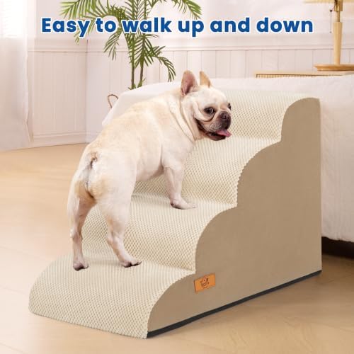 Dog Steps for Bed and Couch, Pet Stairs for Small Dogs and Cats, Khaki - Image 5