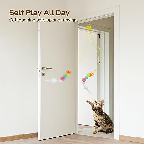Potaroma Interactive Cat Feather Toys 5 Pcs, Cat Teaser Retractable Hanging Indoor Kitten Play Chase Exercise, Mental Physical Stimulation for All Breeds and Species - Image 2