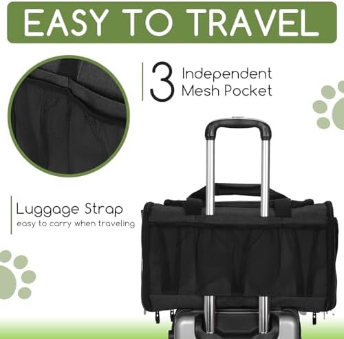 Pet Carrier for Cats & Small Dogs, Travel Carrier with Anti-Collapse Support, Chew Resistant Buckles, Luggage Sleeve, Multi-Pocket Storage, Reversible Mat & Bowl (Black, Medium (17.5"x11"x11.5")) - Image 6