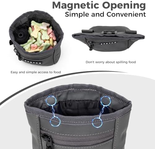 Dog Treat Pouch, Powerful Magnet Closure Device Dog Training Treat Bag Large Capacity Pet Treat Pouch with Poop Bag Dispenser Treat Bag for Dog Training with Metal Waistband Clip (Deep Gray) - Image 3