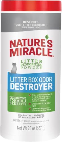 Nature's Miracle Litter Box Deodorizer Powder, Cat Odor Control | Unscented | 20 Ounces | Pack of 6 by NaturesMiracle
