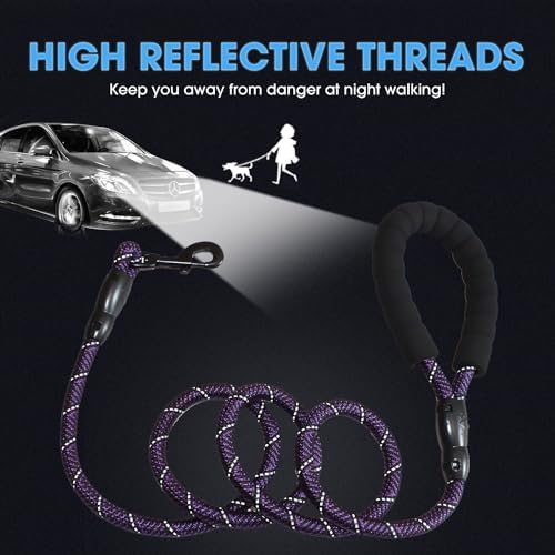 BAAPET 2/4/5/6 FT Dog Leash with Comfortable Padded Handle and Highly Reflective Threads for Small Medium and Large Dogs (5FT-1/2'', Black Purple) - Image 4
