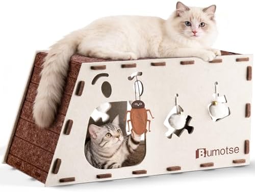Cat Tunnel House for Indoor Cats, 3-in-1 Felt Cave and Scratcher by Bumotse