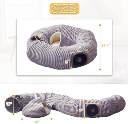 Cat Tunnel Bed for Indoor Cats - Cute Cat Donut Tunnel with Washable Circle Cushion and Blackout Tent Round Pet Play Toy for Kitten/Puppy/Rabbit, Grey - Image 4