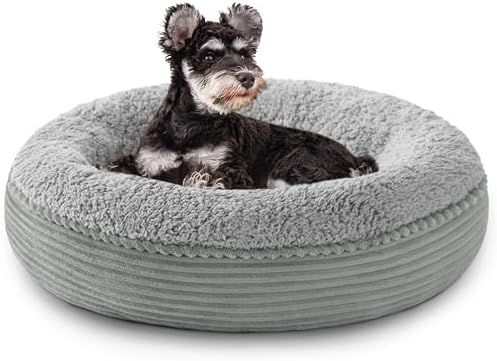 Love's cabin Round Donut Cat and Dog Cushion Bed, 24in Pet Bed for Small or Medium Dogs, Anti-Slip & Water-Resistant Bottom, Soft Durable Fabric Pet Beds, Washable Calming Cat Bed Pure Gray by Lovescabin