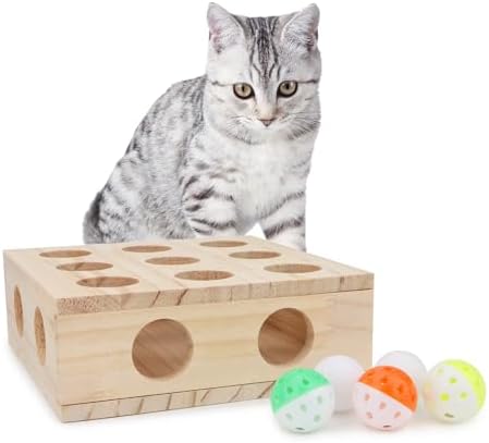 Hypeety Interactive Cat Toy Puzzle Box Wooden Treat Maze Scratcher Peek Play Toy Box Fun Interactive Cat Toy Fun Hide and Seek Agility Toys by Hypeety
