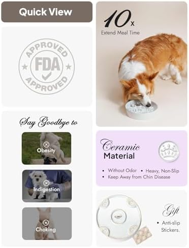 LE TAUCI Dog Bowls Slow Feeder Ceramic, 1.5 Cup Slow Feeding Bowl for Small and Medium Breed, Puzzle Dog Food Bowl for Fast Eater, Crown Silver - Image 6