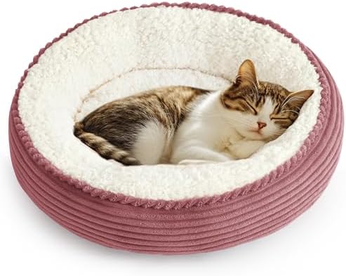 Love's cabin Round Donut Cat and Dog Cushion Bed, 20in Pet Bed for Cats or Small Dogs, Anti-Slip & Water-Resistant Bottom, Super Soft Durable Fabric Pet beds, Washable Luxury Bed Dusty Rose Stripe by Lovescabin