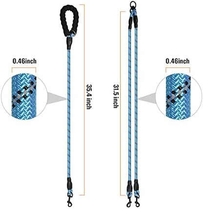 Double Dog Leash Reflective Detachable Coupler &360° Swivel Tangle Free,Heavy Duty Rope Leash Control with Padded Handle for Dual Large Medium Dogs Walking Running Training (Light Blue) - Image 2
