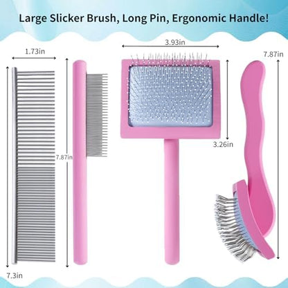 Pink Slicker Brush for Long Haired Dog Wooden Handle Coated Pins - Image 3