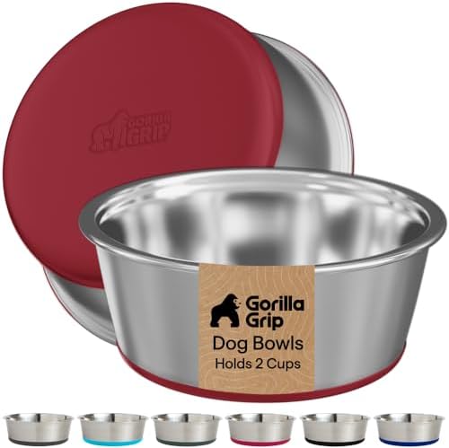 GORILLA GRIP Dog Bowls, Food Grade Stainless Steel, Set of 2, 2 Cup, Red by GorillaGrip
