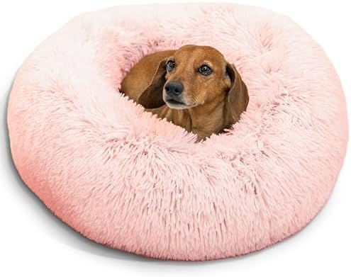 Best Friends by Sheri The Original Calming Donut Dog Bed for Small Dogs up to 25 lbs, Shag Faux Fur, Cotton Candy Pink, 23" x 23" by BestFriendsbySheri