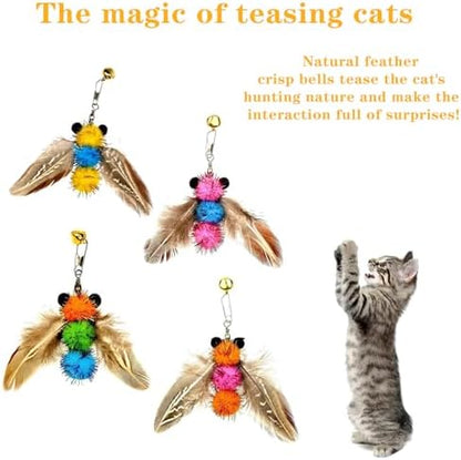 LWINGFLYER 4 PCS Cat Feather Toys Refill Insect Bee,Feather Cat Toys, Kitty Wand Toy Refill,Cat Toy Wand Replacement Attachments,Interactive Cat Toys for Indoor Cats - Image 4