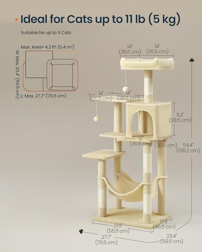 SONGMICS HOME Cat Tree for Indoor Cats, Multi-Level Cat Tower with Sisal Scratching Posts, Hammock and Condo, Beige - Image 7