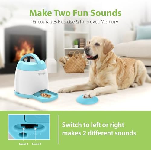 PETGEEK Automatic Dog Treat Dispenser, Interactive Pet Toy Food Dispensing for IQ Training, Dog Food Dispenser with Button Remote Push, Dual Power Supply for Indoor Outdoor Use, Blue - Image 4