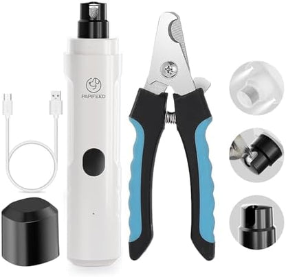 PAPIFFEED Dog Nail Clippers & Grinder with Manual Nail Clipper – Quiet 3-Speed Electric Dog Nail Trimmers with Dual LED, Rechargeable Pet Nail File for Dogs & Cats (White) by PAPIFEED