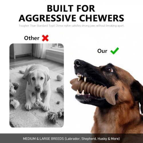 MECOOL Durable Nylon Dog Chew Toy – Bacon Flavored Fish Bone Shape for Aggressive Chewers, Tough Interactive Teething Toy for Medium Large Dogs, Long-Lasting Dental Chew Bone - Image 5