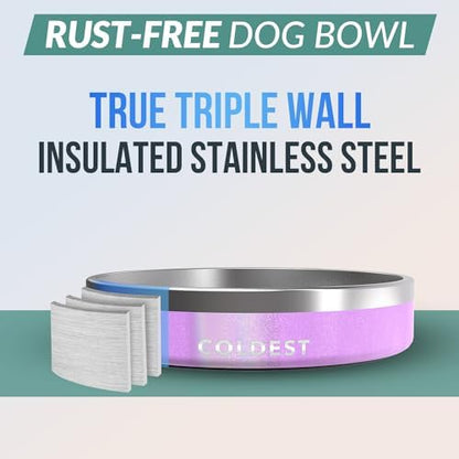 Coldest Dog Bowl - Anti Rust Metal, Non Slip, 3 Layers Insulated Stainless Steel Dog Bowls - Spill Proof & Heavy Duty - Water Bowl for Dogs, Cats, Dish Washer Safe (21 oz,Saturn's Moon Purple Glitter) - Image 3