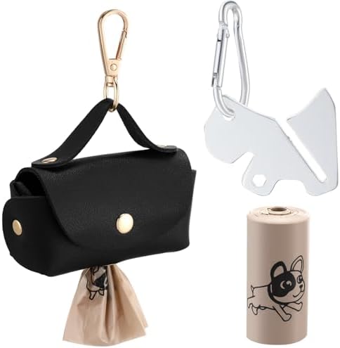 Affrolling 5 Pcs Leather Dog Poop Bag Holder Christmas Include 45 Scented Poop Bags Dispenser Cute for Travel Walking Dog Park and Outdoor Use(Black) by Affrolling