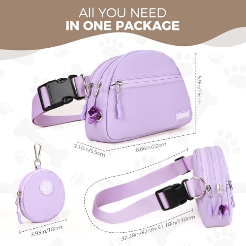 Dog Treat Pouch Pet Training Walking Fanny Pack with Built-in Poop Bag Dispenser & Waste Bag Holder | Stylish Puppy Training Essentials Supplies | Free Dog Clicker (Lavender) - Image 5