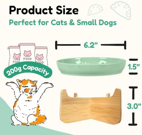 Elevated Slow Feeder Cat Bowl with Bamboo Stand, 6.3'' Ceramic Cat Food Bowl, Raised Whisker Friendly Cat Dish for Wet & Dry Food, Dishwasher Safe Anti-Slip Feeder for Cats & Small Dogs (Green) - Image 2