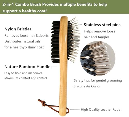 Double Sided Pet Slicker Brush with Bamboo Handle for Dogs and Cats, Grooming Comb for Shedding, Tangles, and Dead Undercoat - Image 5