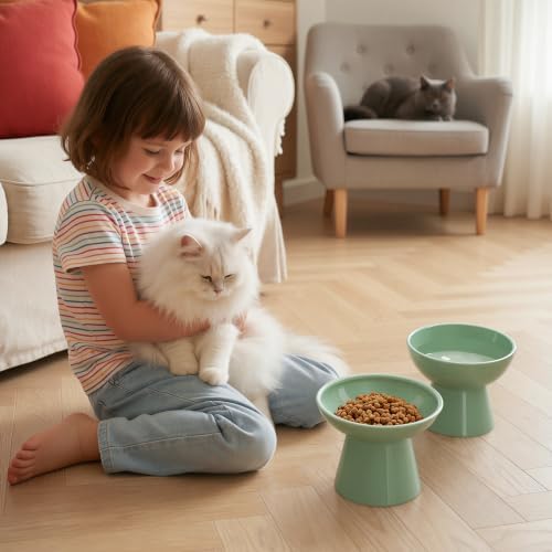 LoeJan Ceramic Cat Bowls, Elevated Cat Food and Water Bowls Set, Extra Wide and Raised Ceramic Bowls, Anti-Vomit Whisker-Free Pressure Cat Feeder for Kittens to Adult Cats - Image 7