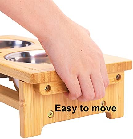 HTB Elevated Dog Bowl Stand with 2 Stainless Steel Bowls-4" H Small Bamboo - Image 3