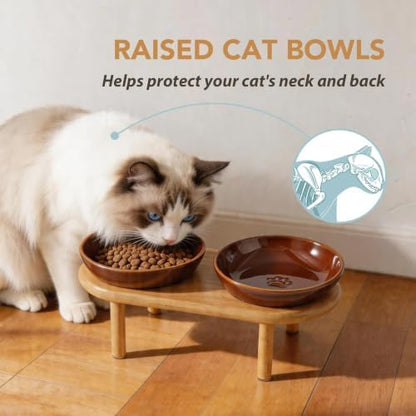 Havniva Elevated Cat Bowls, Ceramic Cat Bowl with Bamboo Stand Wide Opening - Image 4