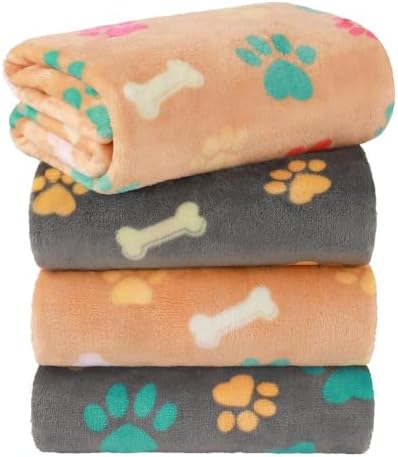 LINENLUX Dog Blankets 4-Pack, Super Soft Fluffy Fleece Pet Throw Warm by LINENLUX