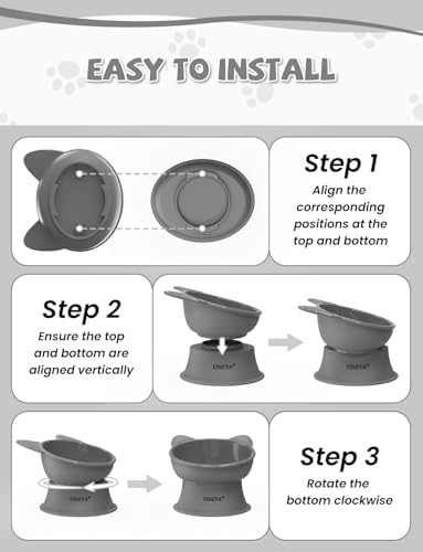 YINEYA Cat Bowls, Cat Food Bowl Elevated to Protect Neck & Anti-Vomit, Whisker-Friendly Raised Food & Water Bowls for Indoor Cats/Small Dogs, Cute Pet Feeding Bowl 6 OZ Each, Dishwasher Safe, Gray - Image 6