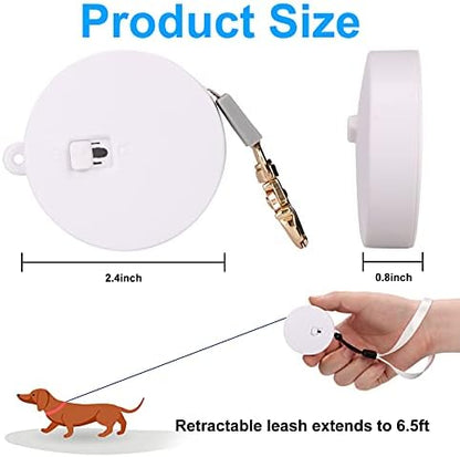 Retractable Dog Leash for Small Dogs Cats up to 11lbs with 6.5ft Anti-Pull Strong Nylon Tape, Hands Free, Mini and Portable Walking Leash with Wrist Strap, One-Hand Brake, White Round - Image 2