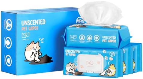 Unscented Pet Wipes (400pcs) - Hypoallergenic, Alcohol-Free & Soothing for Sensitive Skin - Head-to-Tail Cleaning for Dogs & Cats - Safe for Face, Coat, Paws & Butt by Unknown