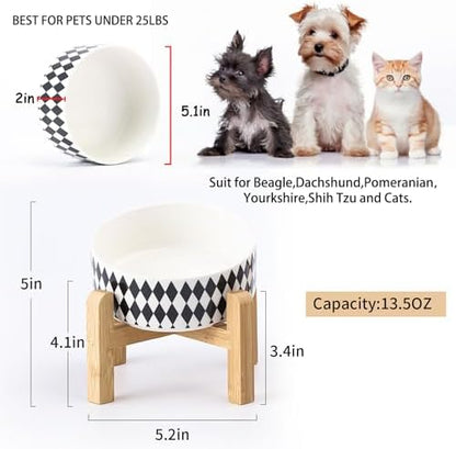 Petygooing Raised/Elevated 15°Slanted Ceramic Dog Bowl for Small Breeds,Tilted Anti Slip Pet Bowl,Food Water Dish with Stand for Cats and Small Dogs Puppy 13.5 OZ (5.1In / 1.7 Cups) Black Rhombus - Image 3