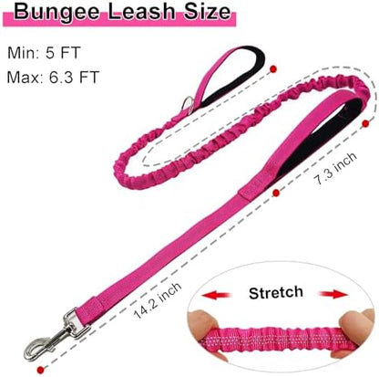 5FT Bungee Dog Leash with 2 Handles, Reflective Strong Nylon Traffic Leash, Shock Absorbing Lead for Large Medium Dogs Walking Training Controlling, Rose red - Image 4