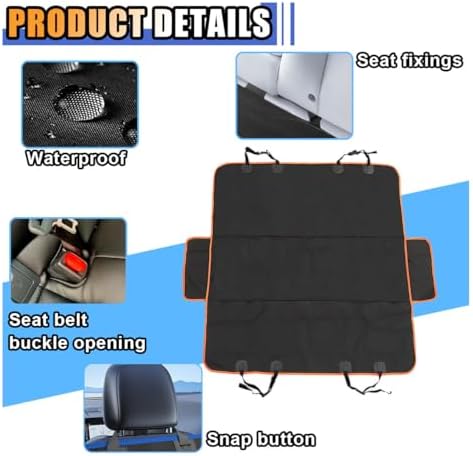 smilfuy Pets Dog Car Seat Cover for Back Seat, Waterproof Scratchproof Car Seat Protector with Side Flaps, 600D Soft Nonslip Dog Hammock, Dog Backseat Cover Universal for Car Truck SUV, Orange - Image 3