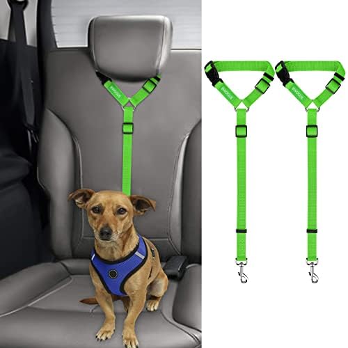 BWOGUE 2 Pack Dog Seat Belt for Car, Green Headrest Restraint Safety Strap by BWOGUEPetHome