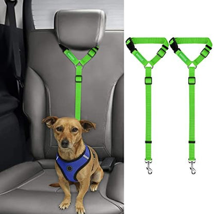 BWOGUE 2 Pack Dog Seat Belt for Car, Green Headrest Restraint Safety Strap by BWOGUEPetHome