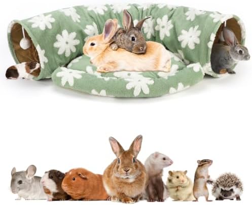 BWOGUE Bunny Tunnel Bed, 2-in-1 Collapsible Rabbit Tunnel Hideout with Mat by BWOGUEPetHome