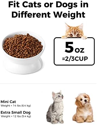 LoeJan Elevated Cat Food Bowl, 5 Oz Ceramic Raised and Tilted Water Bowl, Anti Vomiting and Protect Pets' Spines Dishes for Small Dog, Fat Faced Cat, Kitten (White, 1 Pack) - Image 2