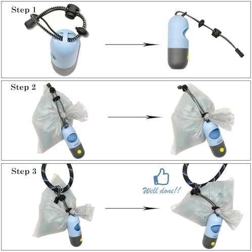 Dog Poop Bags Holder with LED Flashlight|Pet Waste Bags Dispenser for Leash|Doggie Potty Bags Container with Leak-proof Pet Trash Bags and Accessories (2 Holders 30 Bags, Sky Blue) - Image 6