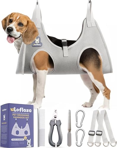 Loflaze Dog Grooming Hammock Harness for Dogs & Cats with Pet Nail Clipper Trimmer - Cat Hanger Sling for Trimming Clipping Nails- Dog Hammock Restraint Bag for Small Medium Large pet （ Grey L ） by Loflaze