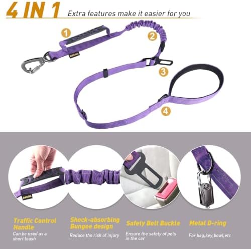 AUBELL Tactical Dog Leash Heavy Duty,4-6ft No Pull Bungee Leash,Purple - Image 4