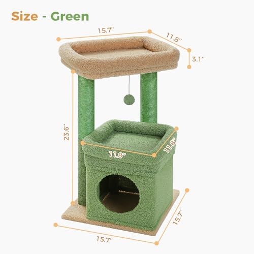 PEQULTI Small Cat Tree Tower for Indoor Cats, Sisal Post & Cozy Condo Green - Image 4