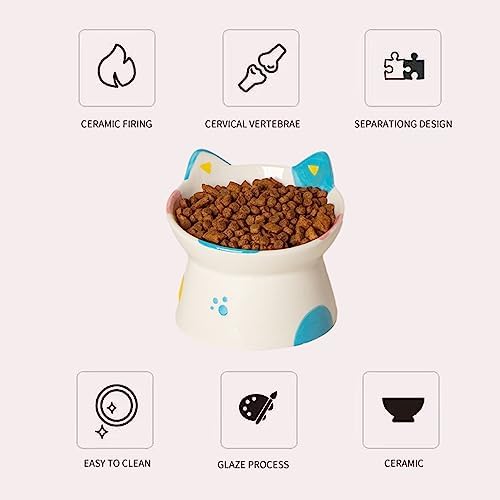 Cute Ceramic Raised Cat Bowls Elevated Design, 15° Tilted FeederProtect Cat's Spine Anti Vomiting Blow for Flat Faced Cats, Kitten Small Dogs,Raise Tilted Cat Food Bowld Pet Dishes(Black) - Image 6