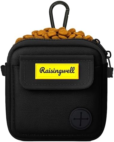 Raisingwell Dog Treat Pouch for Pet Walking and Training with Clicker, Poop Bags, and Three Bags Design Small Fanny Zipper Pack Holder for Puppy Snack Dispenser Kit for Leash and Outdoor Use (Black) by Raisingwell