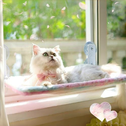 Foldable Cat Window Perch, Cordless Cat Hammock with Strong Suction Cups for Cats Inside, Gradient Color Shiny Fabric, Cute Pet Seat Bed for Kittens with Movable Toy Hooks (Small) by Unknown
