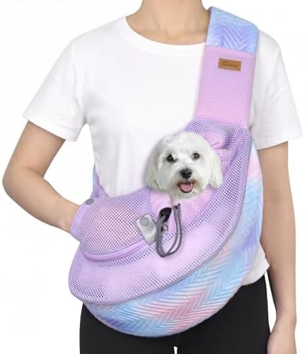 Cuby Pet Sling Carrier for Small Dogs Cats,Adjust Drawstring & Zipper Security Hook Triple Designs for Pets' Securty Dog Bag,Breathable Travel Pet Puppy Sling Carrier (Purple, M (5-10 lbs)) by CUBY