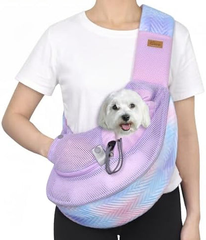 Cuby Pet Sling Carrier for Small Dogs Cats,Adjust Drawstring & Zipper Security Hook Triple Designs for Pets' Securty Dog Bag,Breathable Travel Pet Puppy Sling Carrier (Purple, M (5-10 lbs)) by CUBY